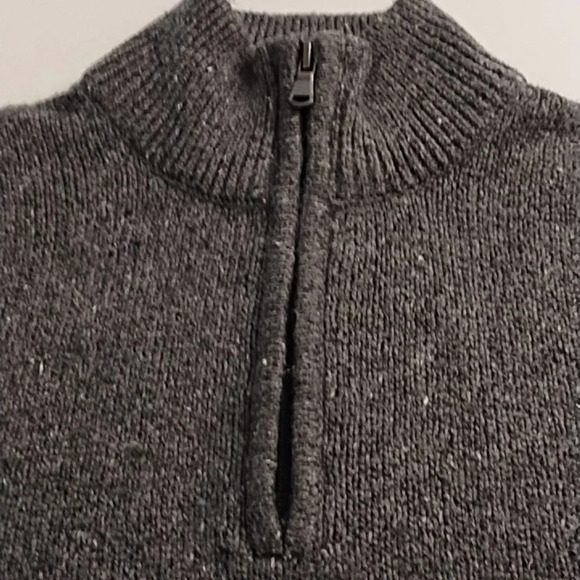 Super Soft Cotton Blend Zip Mock Neck Sweater Charcoal Gray/Cream White Flecks - Picture 8 of 9